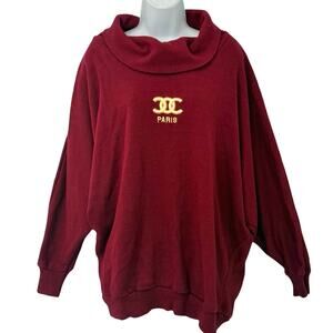 Vintage Chanel Maroon Gold Embroidered Cowl Neck Bat Sleeve Sweater size L